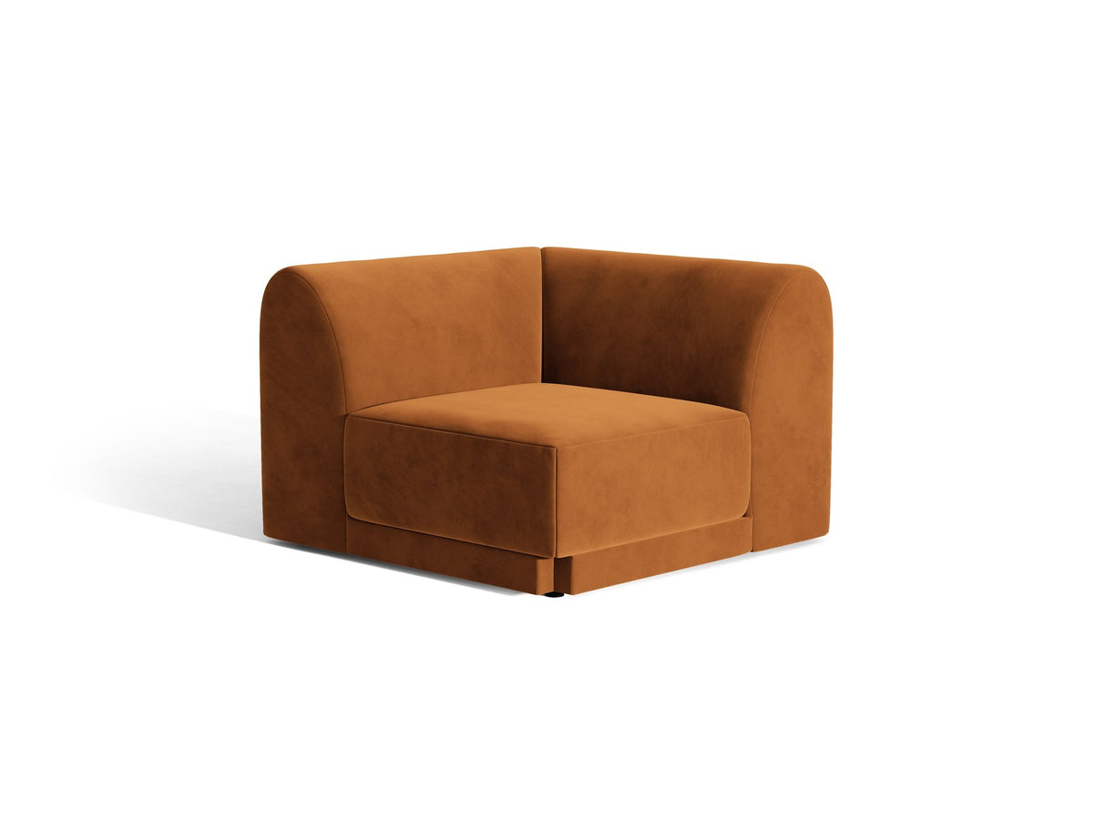 Miley Eckmodul von Micadoni in Dunkelbeige, modulares Sofa mit Stoffbezug Bluvel 30 und schwarzen Kunststoffbeinen aus Polypropylen