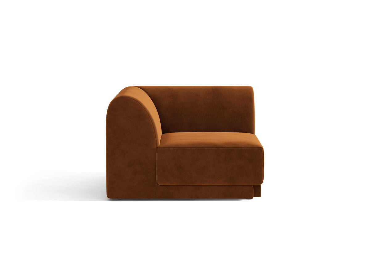 Miley Eckmodul von Micadoni in Dunkelbeige, modulares Sofa mit Stoffbezug Bluvel 30 und schwarzen Kunststoffbeinen aus Polypropylen
