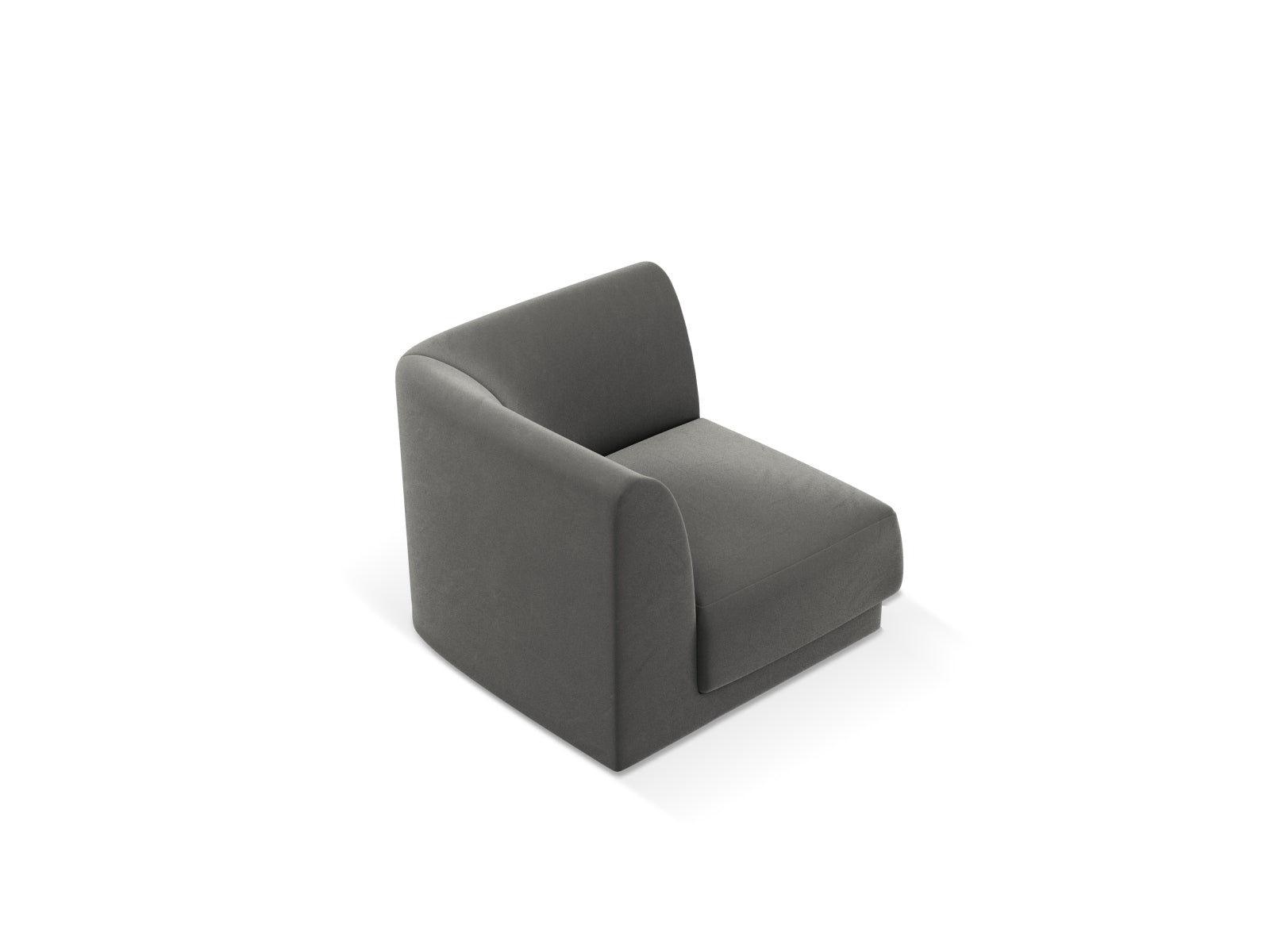 Stylischer Miley Velour Modul Corner 1 Sitzer in dezentem Grau, perfekt für moderne Wohnkonzepte und flexible Sitzlösungen.