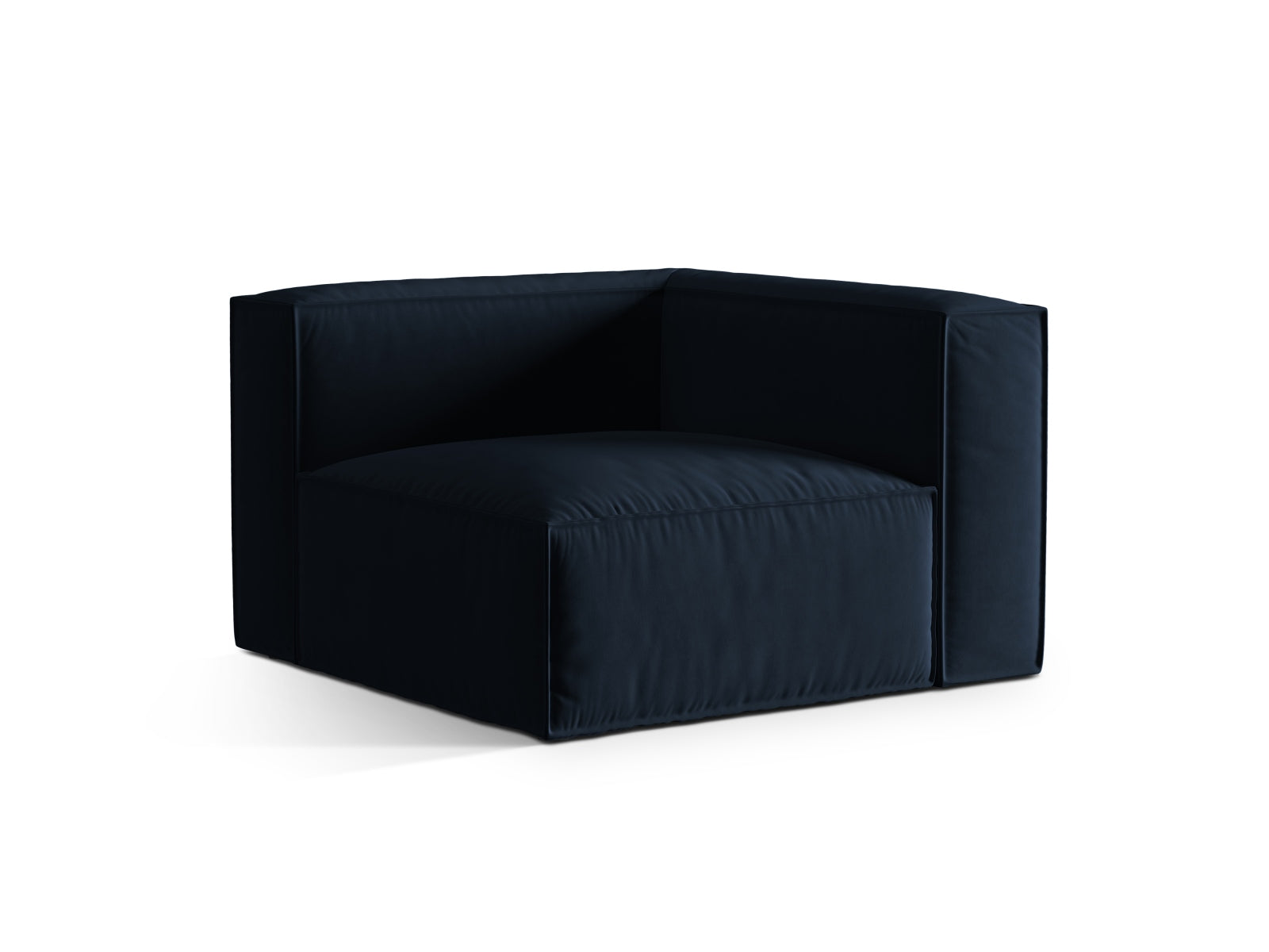Eleganter Nuria Velour Modul Corner 1 Sitzer in Dunkelblau, ideal für stilvolle Wohnräume und vielseitige Sofa-Arrangements.
