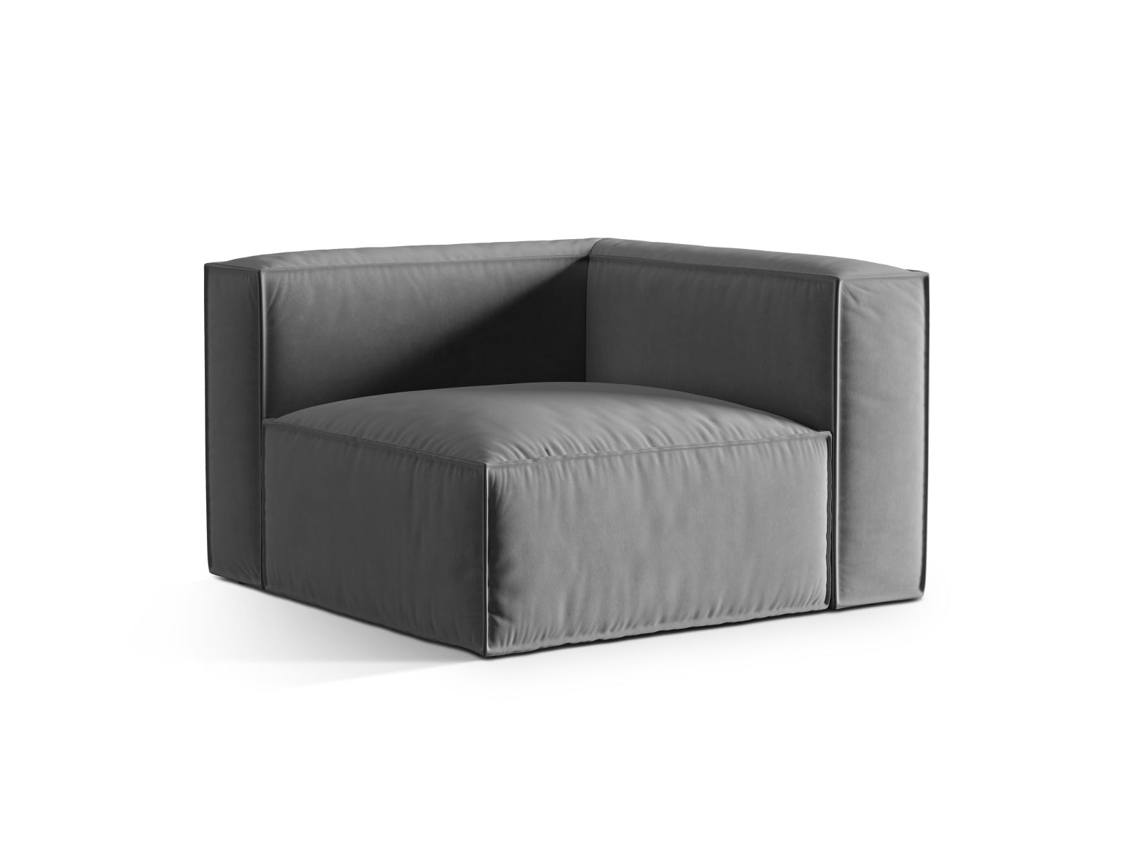 Eleganter Nuria Velour Modul Corner 1 Sitzer in Grau, ideal für stilvolle Wohnräume, erhältlich bei KAQTU Design AG.