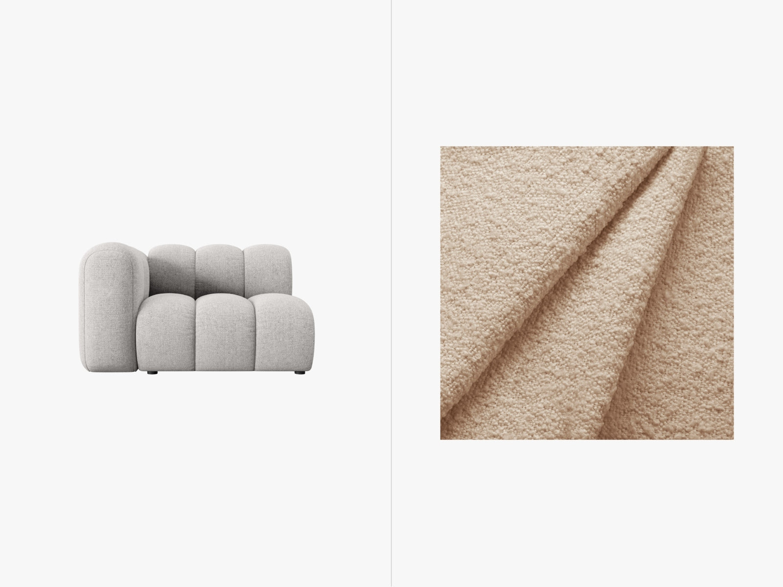 Lupine Boucle Modul links 1 Sitzer in Beige präsentiert im Onlineshop von KAQTU Design AG. Modulares Sofa ist von Micadoni