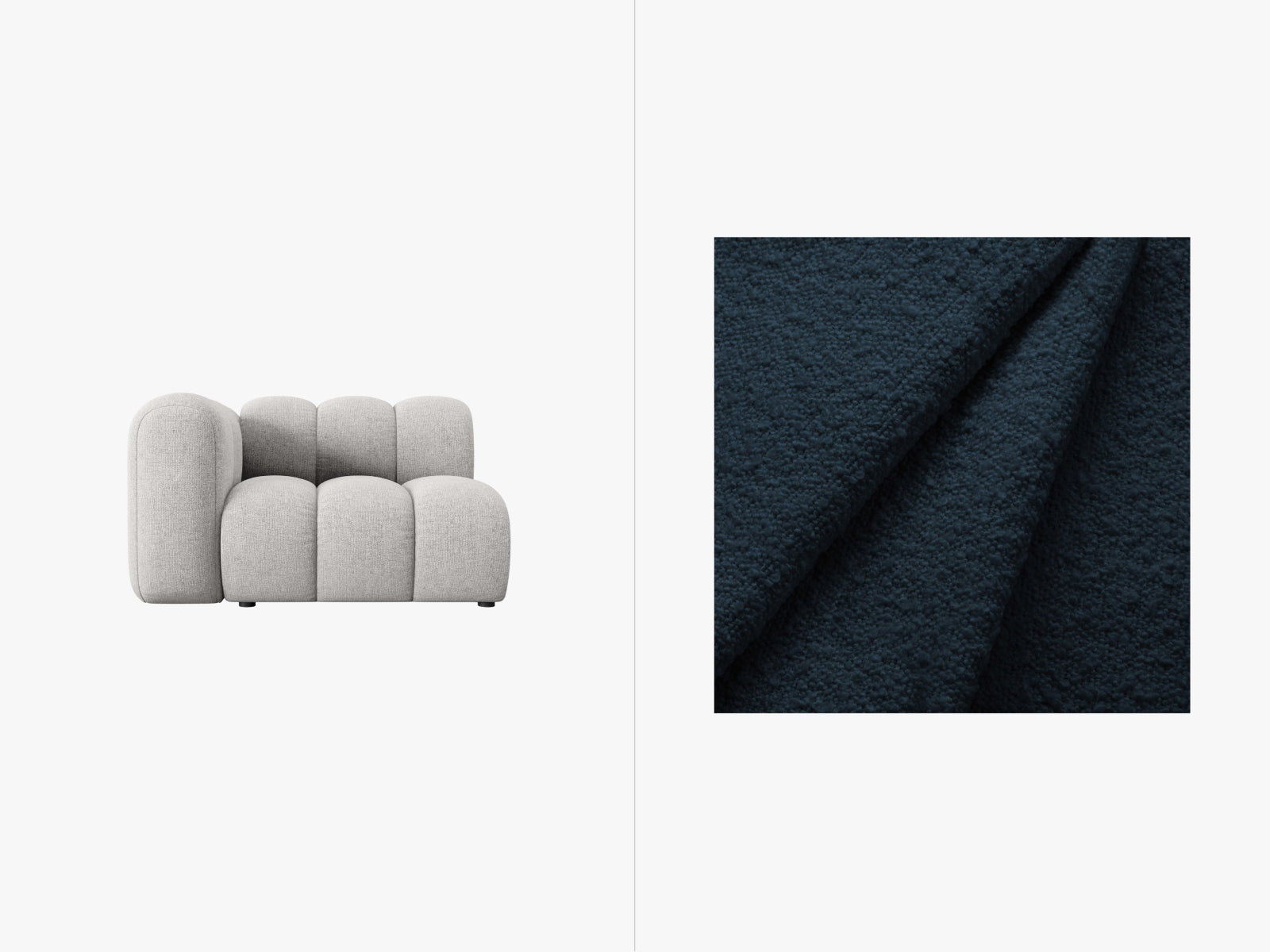 Lupine Boucle Modul links 1 Sitzer in Dark Blue präsentiert im Onlineshop von KAQTU Design AG. Modulares Sofa ist von Micadoni