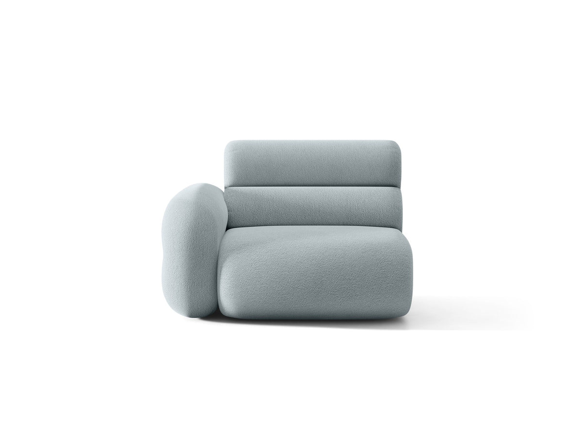 Modulares Sofa Neo von Micadoni in Dunkles olivgrün mit strukturiertem Bouclé-Stoffbezug, schwarzen Kunststoffbeinen und hoher Rückenlehne.