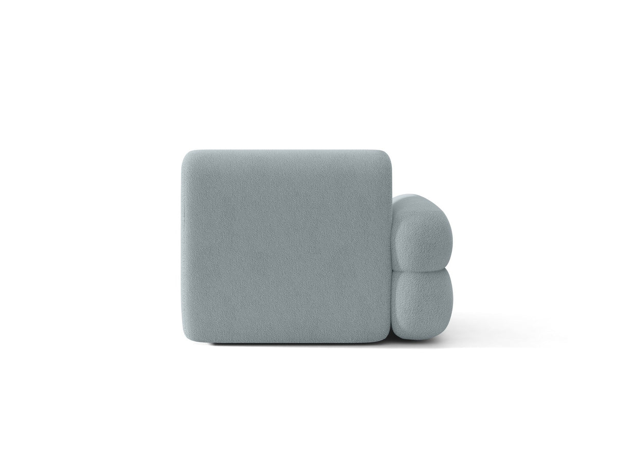 Modulares Sofa Neo von Micadoni in Dunkles olivgrün mit strukturiertem Bouclé-Stoffbezug, schwarzen Kunststoffbeinen und hoher Rückenlehne.