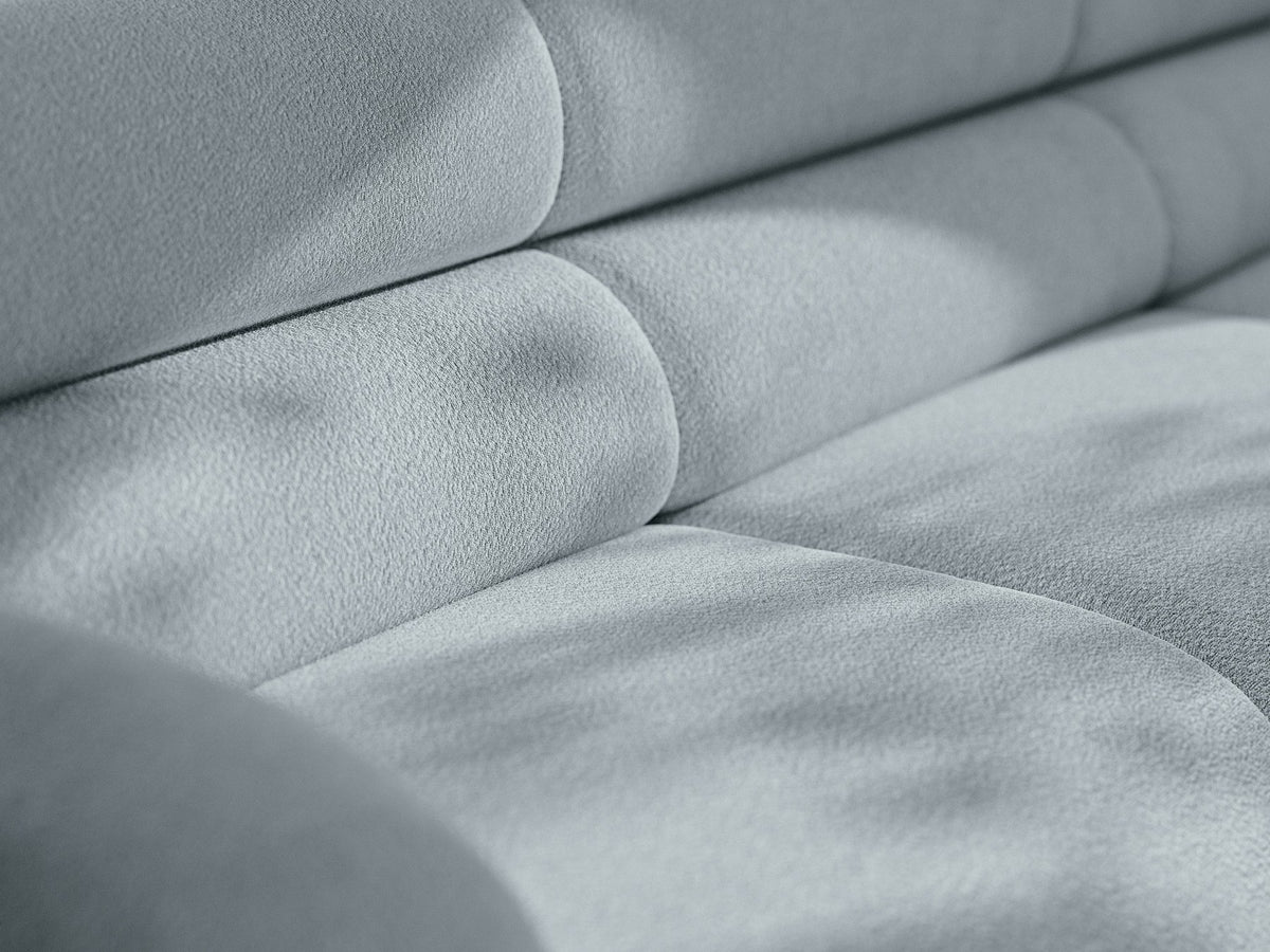 Modulares Sofa Neo von Micadoni in Dunkles olivgrün mit strukturiertem Bouclé-Stoffbezug, schwarzen Kunststoffbeinen und hoher Rückenlehne.
