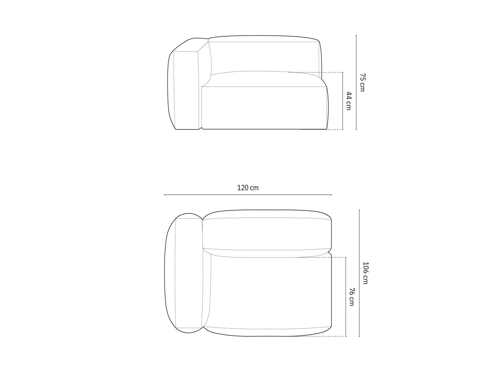 Eleganter linker 1-Sitzer des Martina Moduls in Acorn-Tilia, ideal für individuelle Wohnkonzepte und flexible Sitzlösungen.