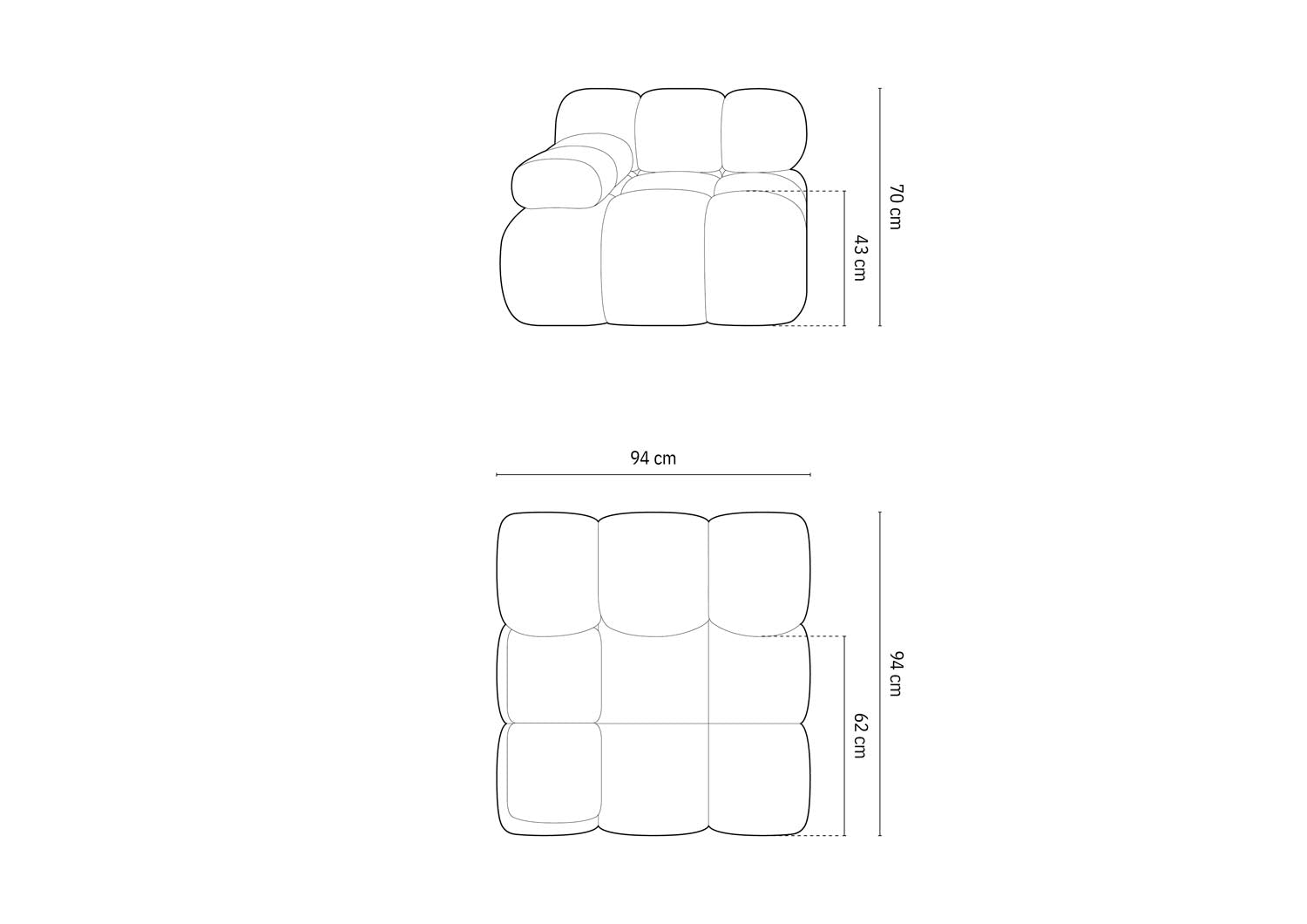 Stylisches Bellis Boucle Modul links 1 Sitzer in edlem Graphit, perfekt für moderne Wohnkonzepte und gemütliche Auszeiten.