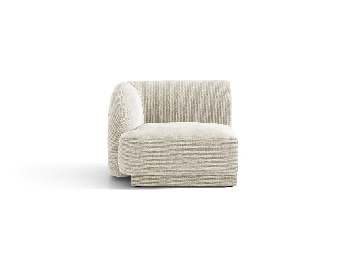 Dunkelbeiger Einsitzer aus der modularen Miley-Sofa-Serie von Micadoni, Bezug aus Bluvel-Stoff, schwarze Kunststofffüsse, kompakte quadratische Form.