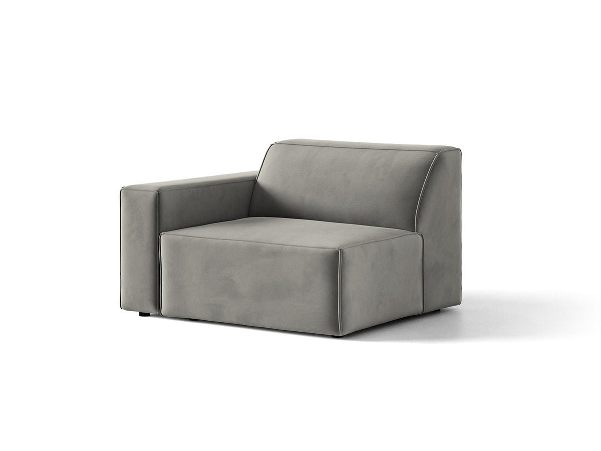 Modulares Sofa-Element Jodie von Micadoni in leichtem Beige mit Venus-Samtstoff, schwarzen Kunststoffbeinen und niedriger Rückenlehne.