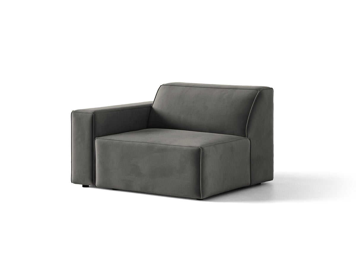 Modulares Sofa-Element Jodie von Micadoni in leichtem Beige mit Venus-Samtstoff, schwarzen Kunststoffbeinen und niedriger Rückenlehne.