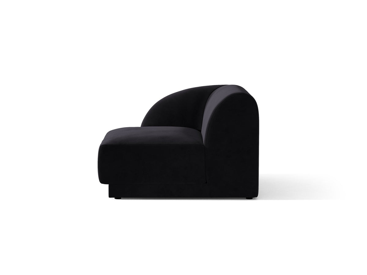 Dunkelbeiger Einsitzer aus der modularen Miley-Sofa-Serie von Micadoni, Bezug aus Bluvel-Stoff, schwarze Kunststofffüsse, kompakte quadratische Form.