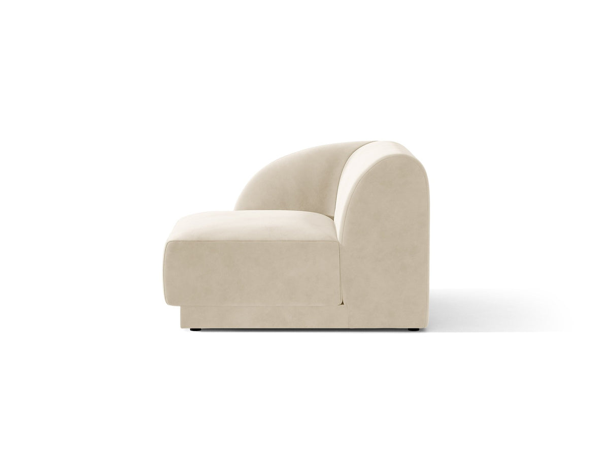 Dunkelbeiger Einsitzer aus der modularen Miley-Sofa-Serie von Micadoni, Bezug aus Bluvel-Stoff, schwarze Kunststofffüsse, kompakte quadratische Form.