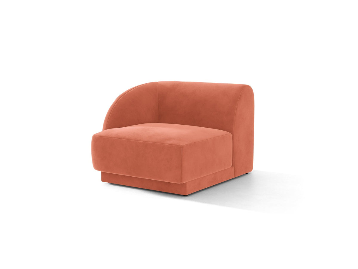 Dunkelbeiger Einsitzer aus der modularen Miley-Sofa-Serie von Micadoni, Bezug aus Bluvel-Stoff, schwarze Kunststofffüsse, kompakte quadratische Form.