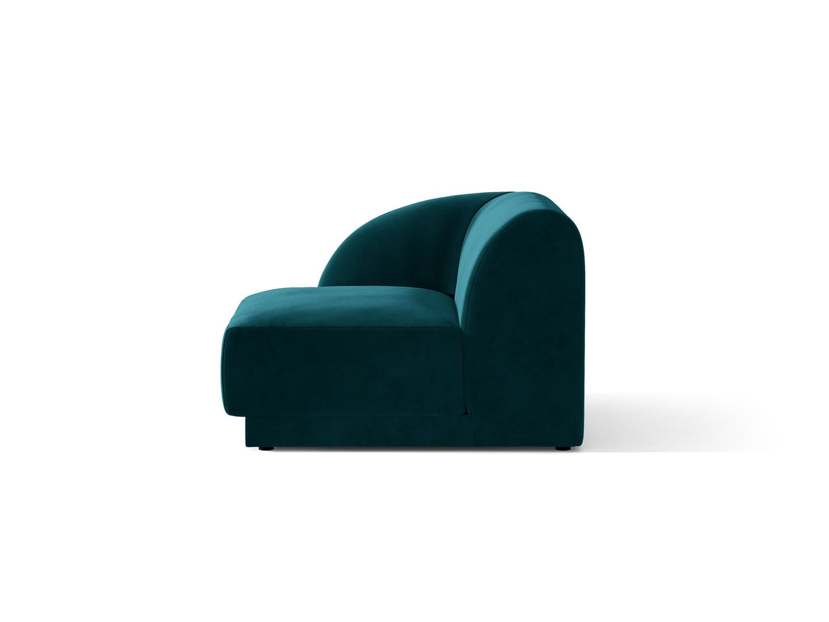 Dunkelbeiger Einsitzer aus der modularen Miley-Sofa-Serie von Micadoni, Bezug aus Bluvel-Stoff, schwarze Kunststofffüsse, kompakte quadratische Form.