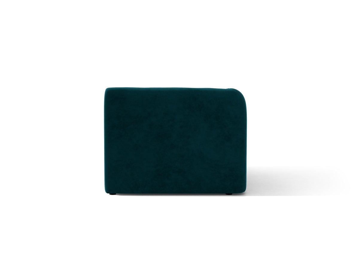 Dunkelbeiger Einsitzer aus der modularen Miley-Sofa-Serie von Micadoni, Bezug aus Bluvel-Stoff, schwarze Kunststofffüsse, kompakte quadratische Form.