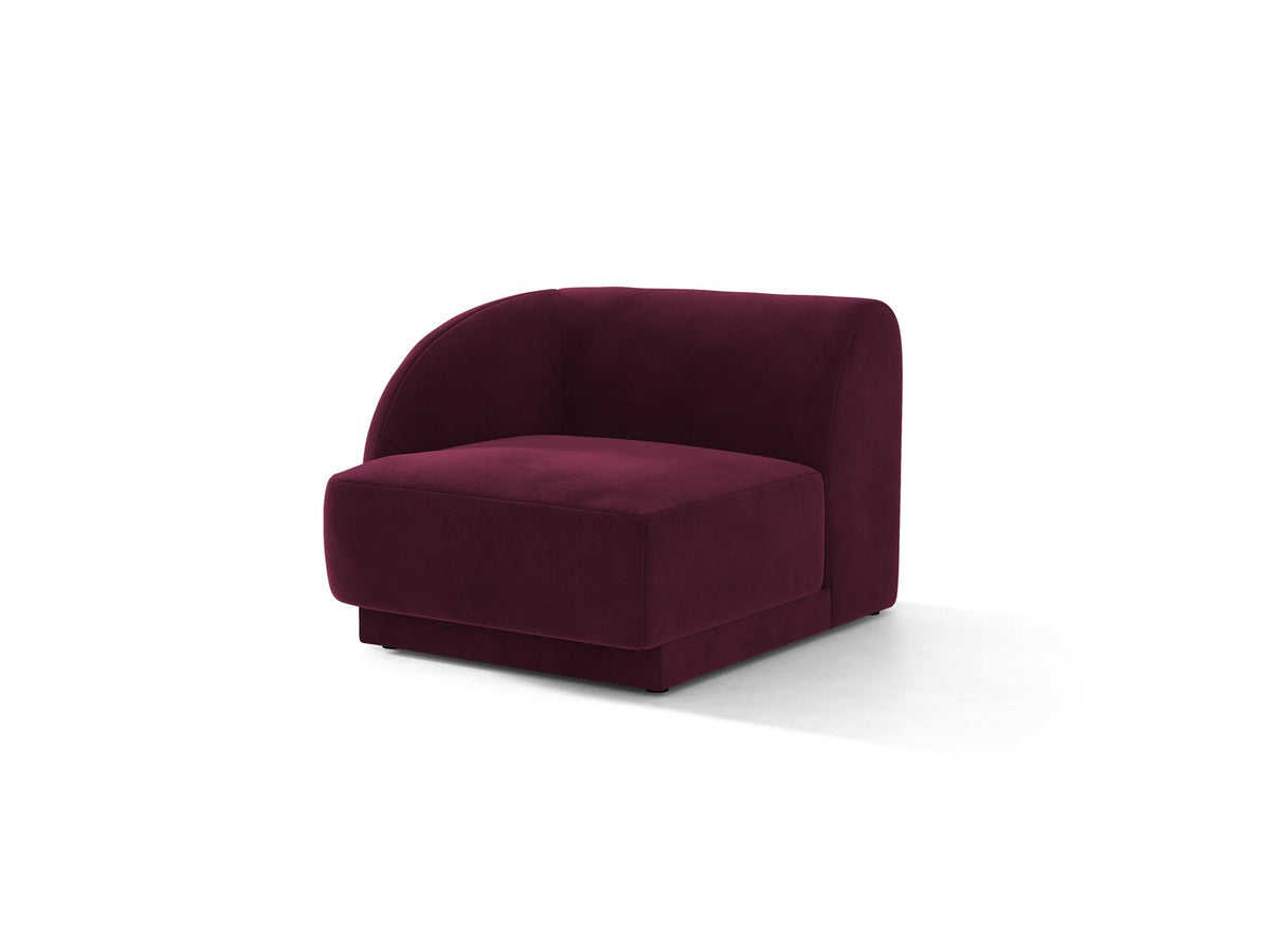 Dunkelbeiger Einsitzer aus der modularen Miley-Sofa-Serie von Micadoni, Bezug aus Bluvel-Stoff, schwarze Kunststofffüsse, kompakte quadratische Form.