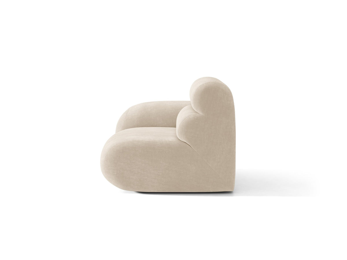 Modulares Sofa Neo von Micadoni in Dunkles olivgrün mit strukturiertem Bouclé-Stoffbezug, schwarzen Kunststoffbeinen und hoher Rückenlehne.