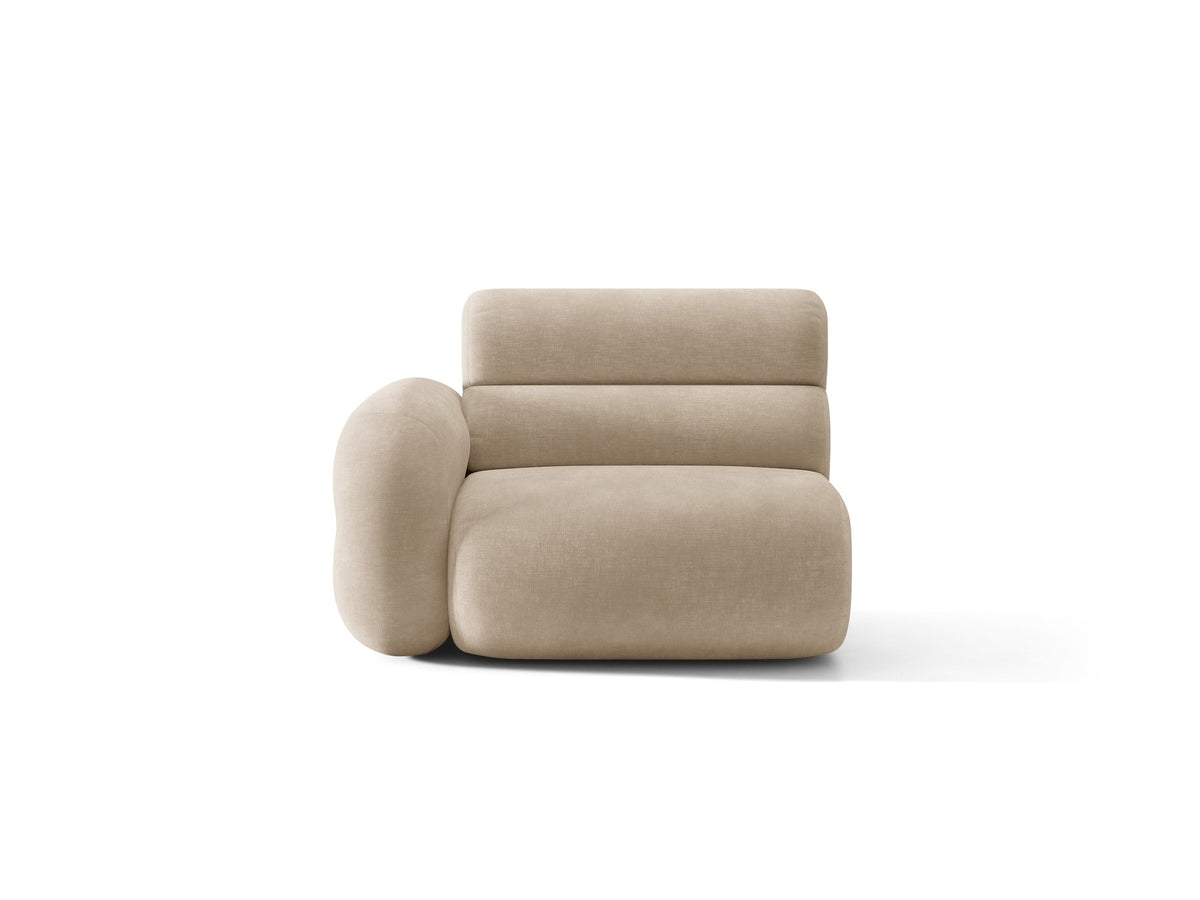 Modulares Sofa Neo von Micadoni in Dunkles olivgrün mit strukturiertem Bouclé-Stoffbezug, schwarzen Kunststoffbeinen und hoher Rückenlehne.