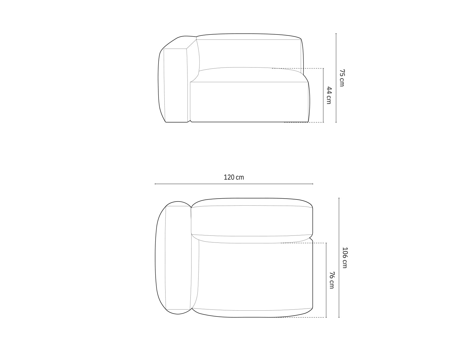 Stylisches 1-Sitzer Sofa Martina Wide links in edlem Silver-Monet, perfekt für kreative Raumgestaltungen und zeitgemäße Einrichtung.