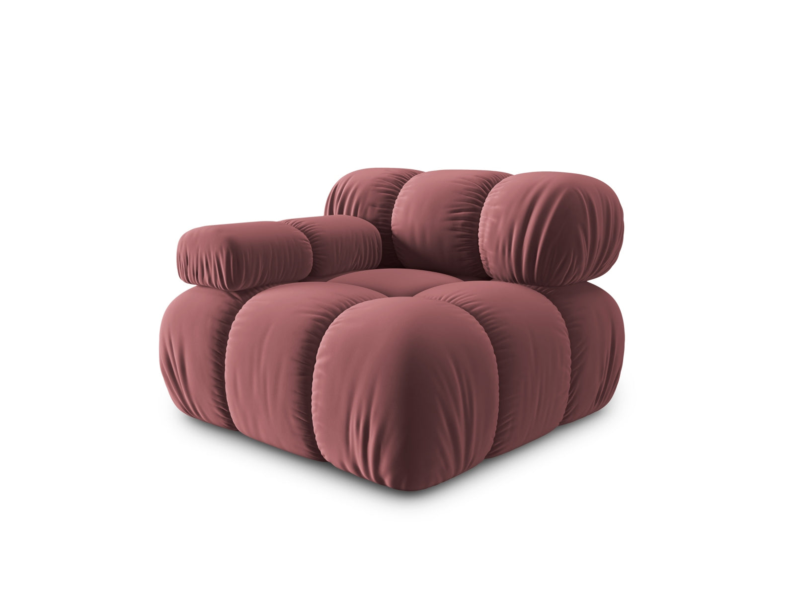 Stylisches Bellis Velour Modul links 1 Sitzer in zarten Rosatönen, perfekt für ein modernes und gemütliches Ambiente.