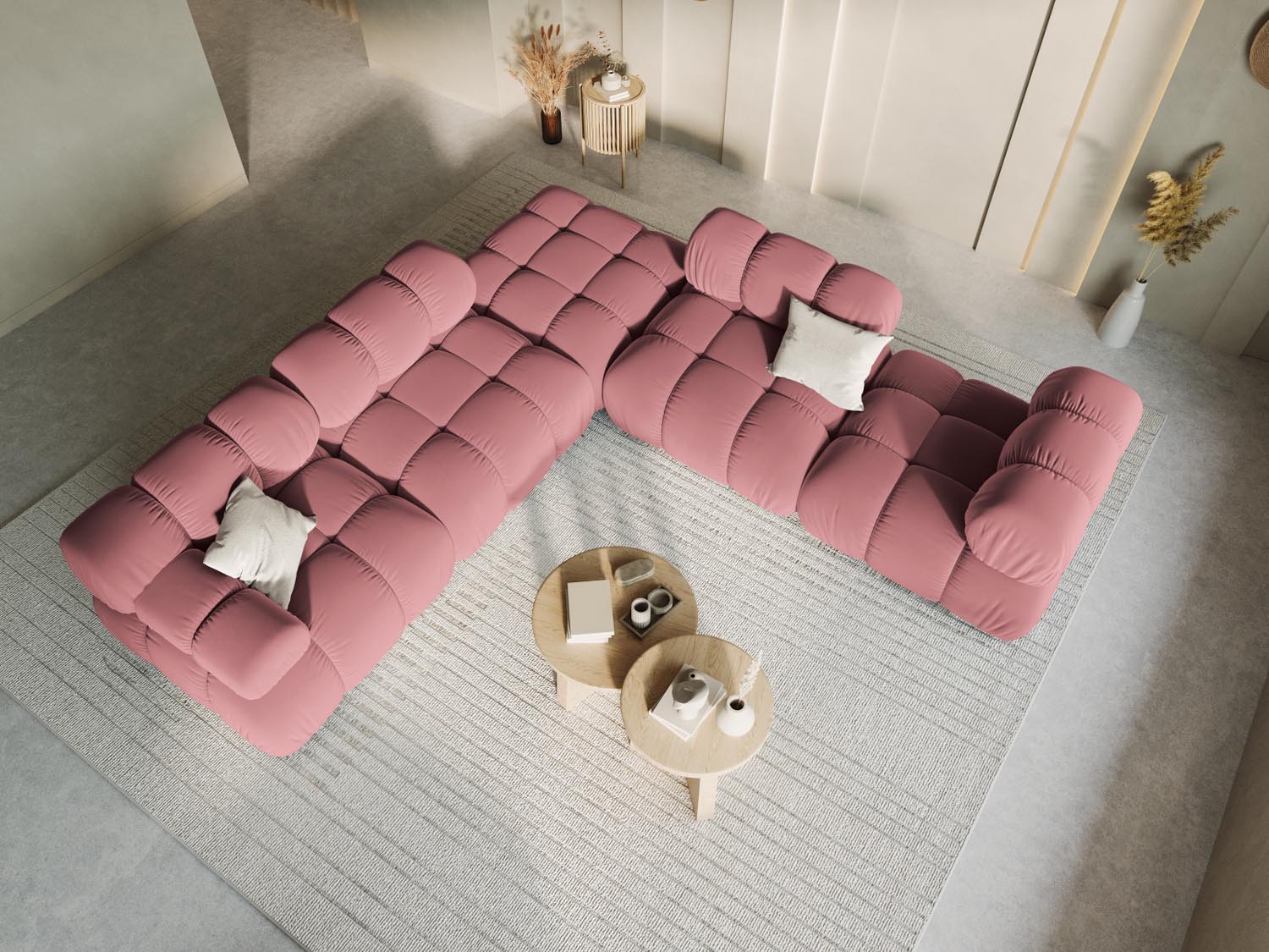 Elegantes Bellis Velour Modul links 1 Sitzer in sanften Pinktönen, ideal für stilvolle Wohnräume und modernes Design.