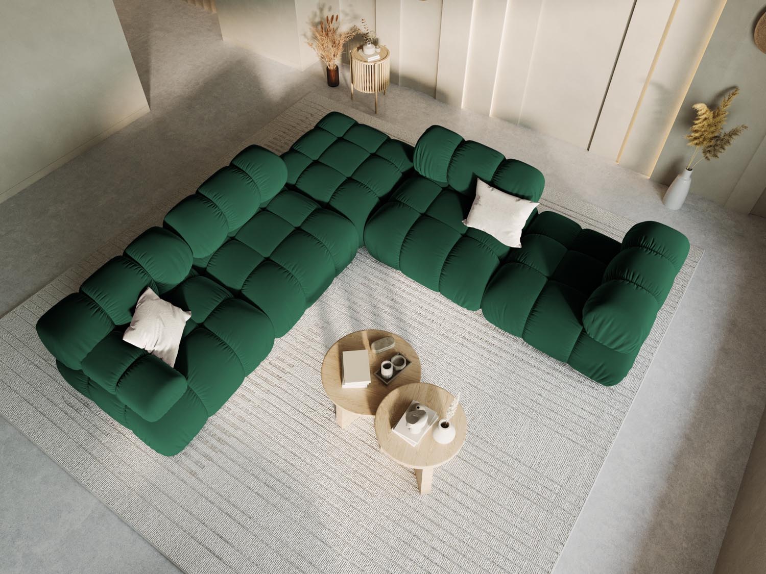 Elegantes Bellis Velour Modul links 1 Sitzer in sattem Bottle Green-Bluvel, ideal für stilvolle Wohnräume und modernes Design.