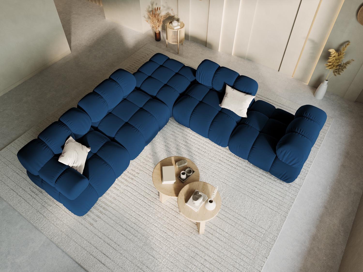 Elegantes Bellis Velour Modul links 1 Sitzer in Royal Blue, ideal für stilvolle Wohnräume und vielseitige Sofa-Kombinationen.