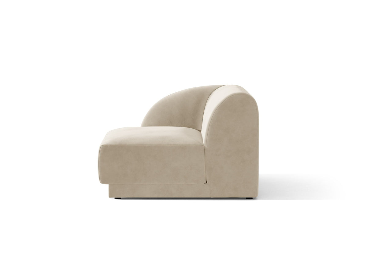 Dunkelbeiger Einsitzer aus der modularen Miley-Sofa-Serie von Micadoni, Bezug aus Bluvel-Stoff, schwarze Kunststofffüsse, kompakte quadratische Form.