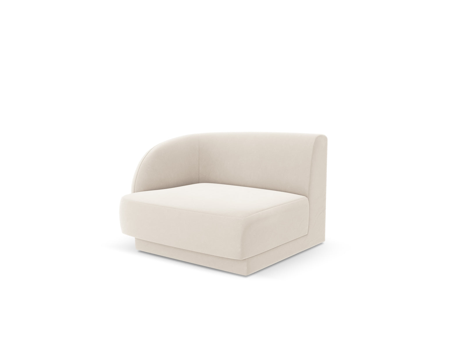 Elegantes Miley Velour Modul links 1 Sitzer in sanftem Beige, ideal für stilvolle Wohnräume, erhältlich bei KAQTU Design AG.