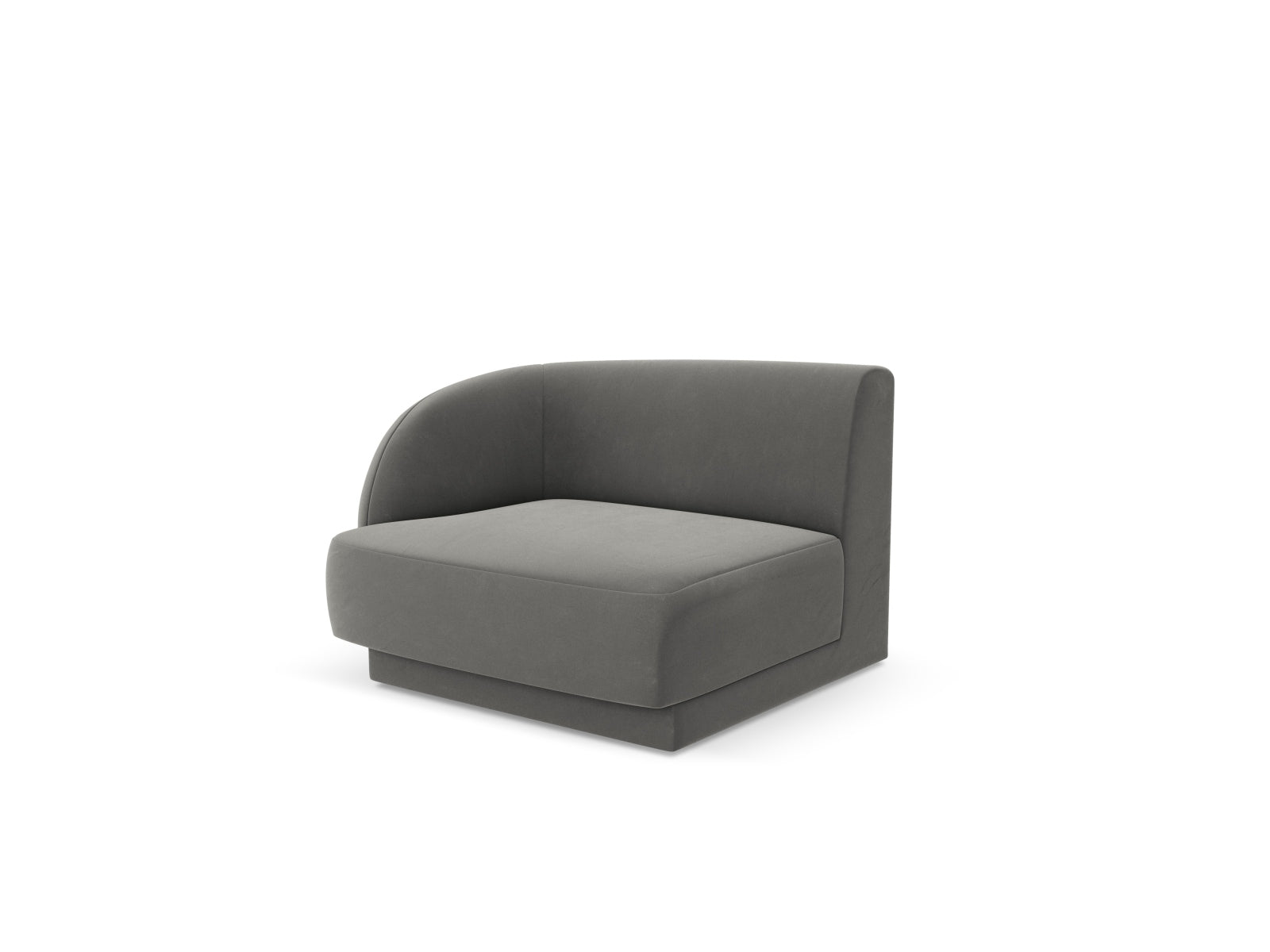 Elegantes Miley Velour Modul links 1 Sitzer in sanftem Grau, ideal für stilvolle Wohnräume. Teil der vielseitigen Sofaserie von Micadoni.