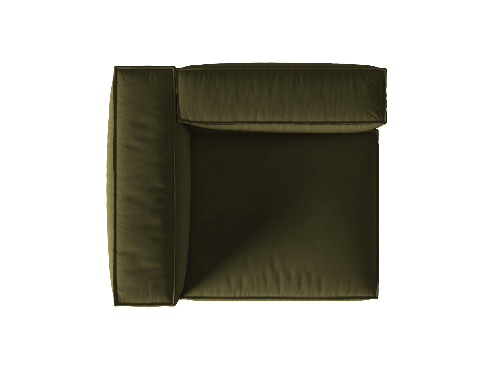 Elegantes Nuria Velour 1-Sitzer Sofa in tiefem Moosgrün, ideal für moderne Wohnräume und vielseitige Kombinationen, erhältlich bei Micadoni.
