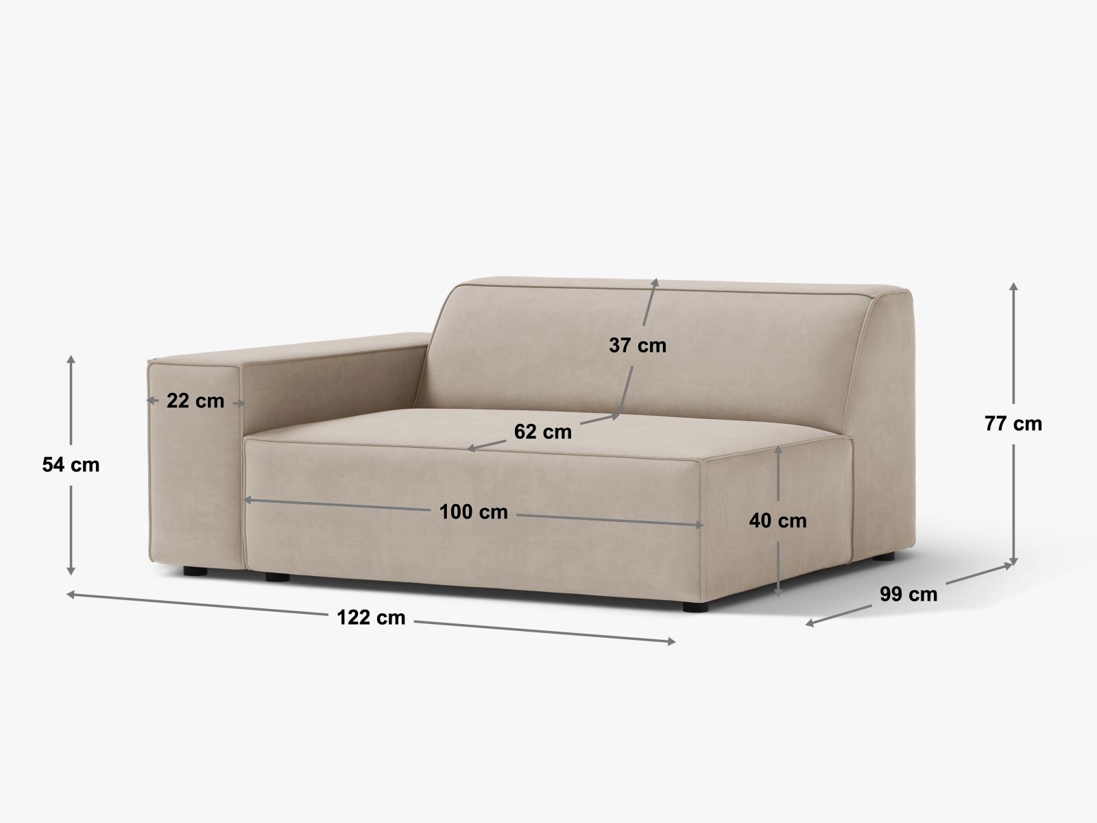Stylisches 1-Sitzer Modul links Jodie in zeitlosem Schwarz, perfekt für kreative Sofa-Kombinationen in zeitgemäßen Wohnräumen.