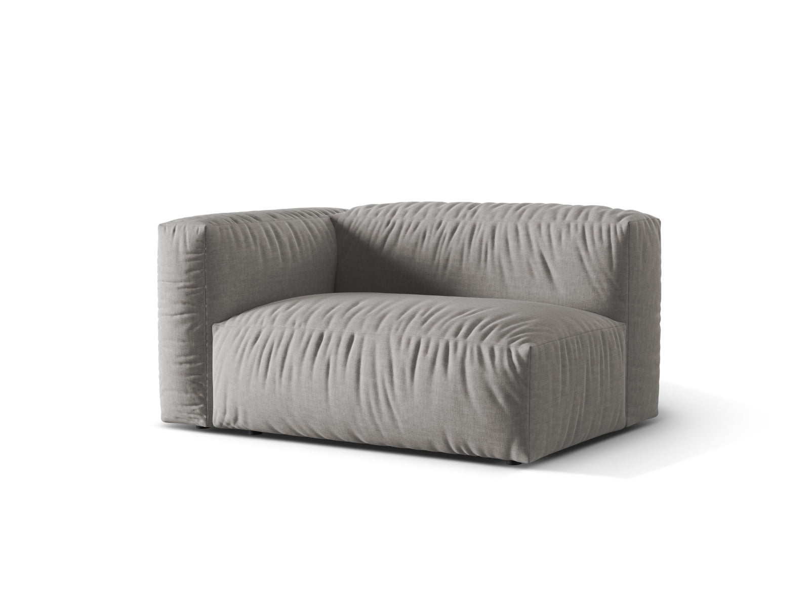Stylischer linker 1-Sitzer des Martina Moduls in sanftem Grau, perfekt für moderne und anpassbare Wohnkonzepte.