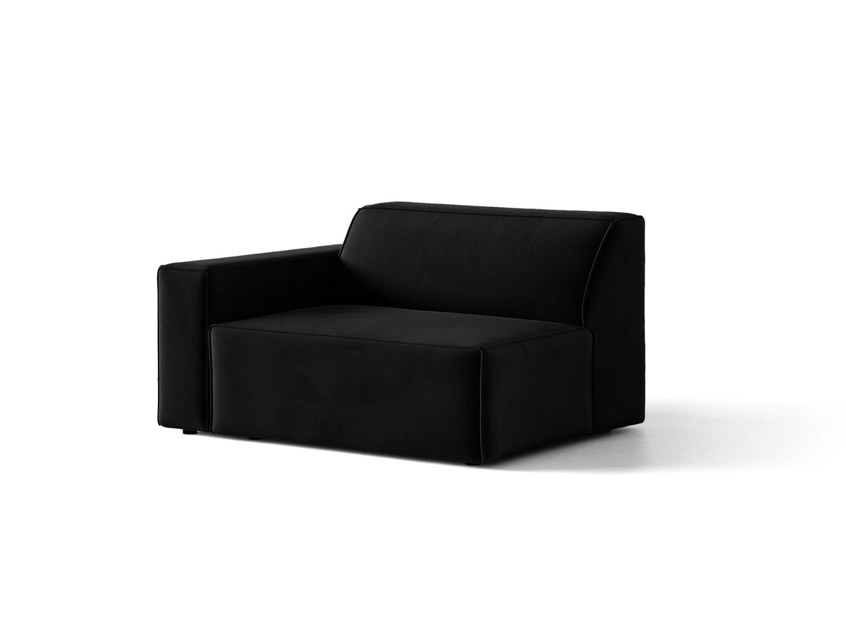 Modulares Sofa-Element Jodie von Micadoni in Leichtes Beige mit Venus Samtstoff, schwarzen Kunststoffbeinen und niedriger Rückenlehne.
