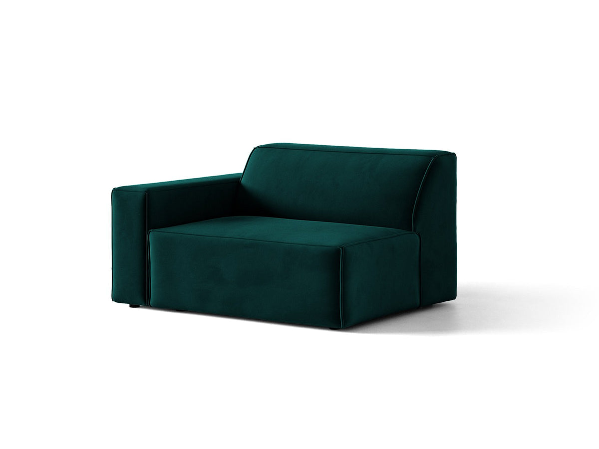 Modulares Sofa-Element Jodie von Micadoni in Leichtes Beige mit Venus Samtstoff, schwarzen Kunststoffbeinen und niedriger Rückenlehne.