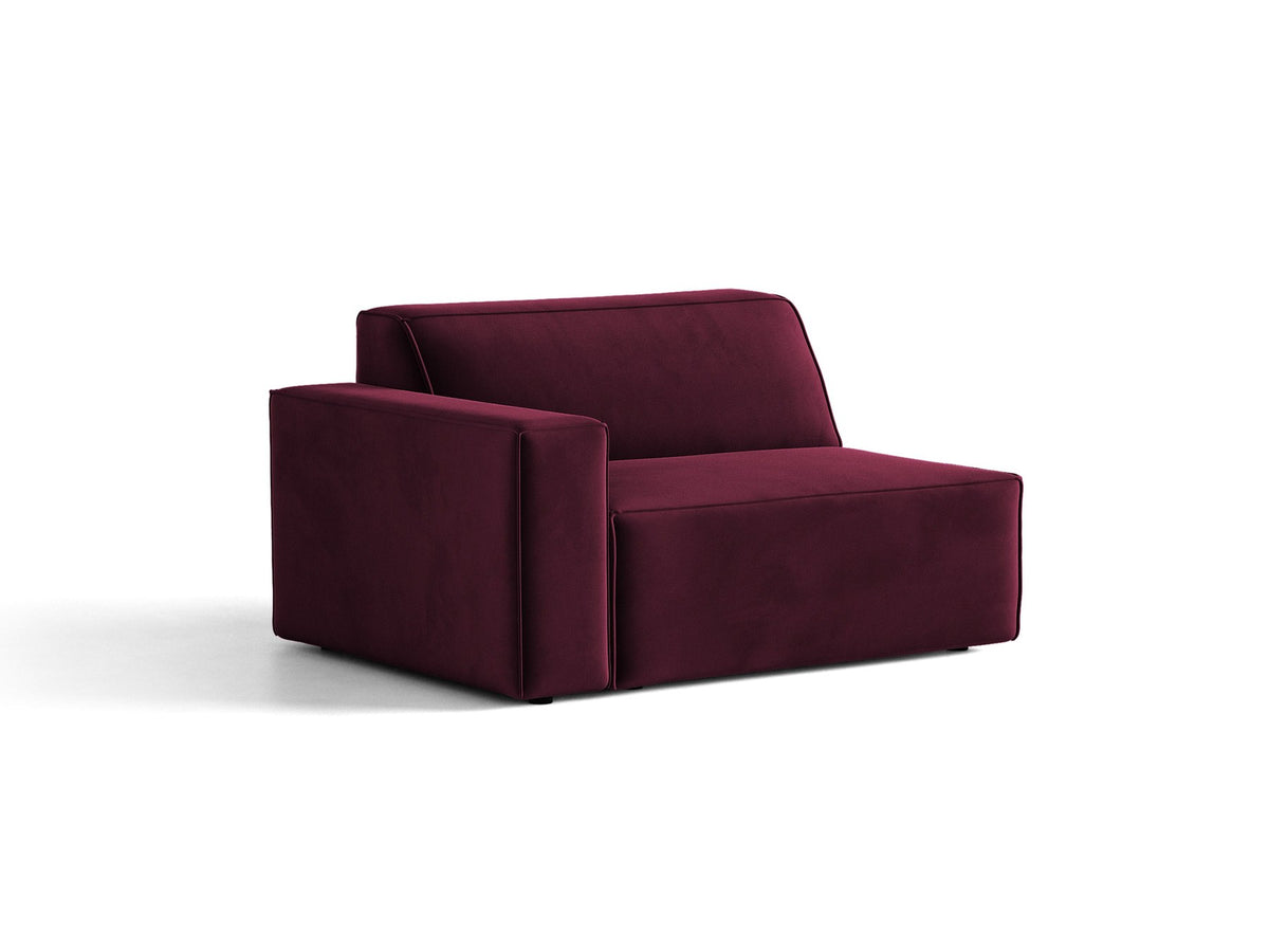 Modulares Sofa-Element Jodie von Micadoni in Leichtes Beige mit Venus Samtstoff, schwarzen Kunststoffbeinen und niedriger Rückenlehne.