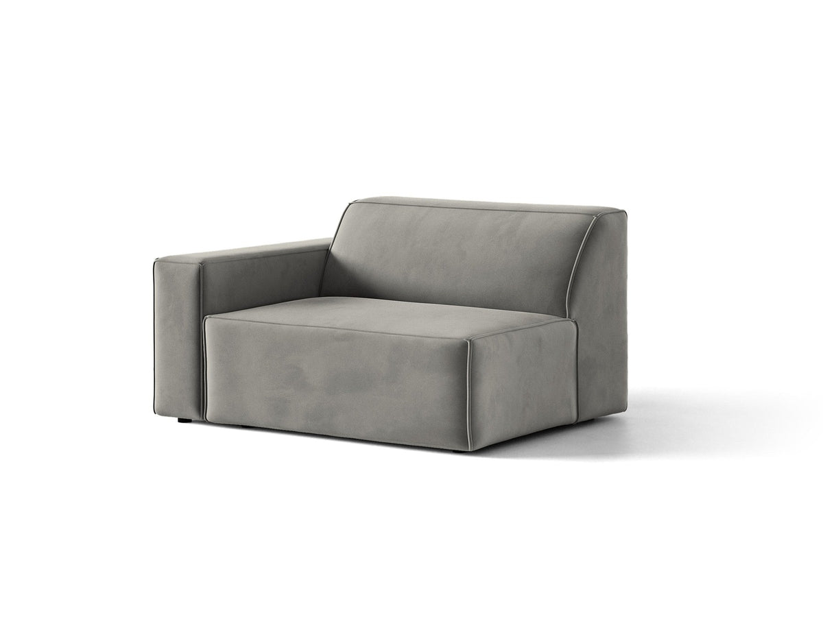 Modulares Sofa-Element Jodie von Micadoni in Leichtes Beige mit Venus Samtstoff, schwarzen Kunststoffbeinen und niedriger Rückenlehne.