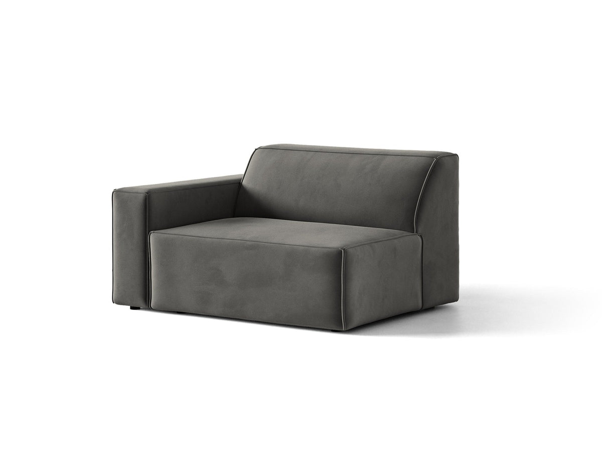 Modulares Sofa-Element Jodie von Micadoni in Leichtes Beige mit Venus Samtstoff, schwarzen Kunststoffbeinen und niedriger Rückenlehne.