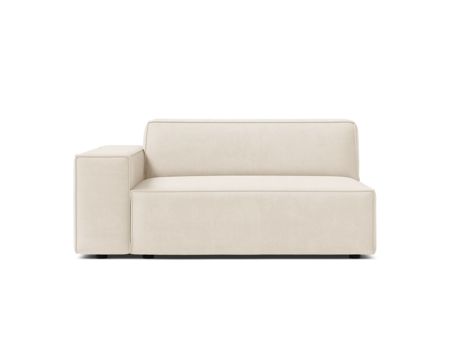 Stylisches 1-Sitzer Modul links Jodie in zartem Beige-Bluvel, perfekt für kreative und zeitgemäße Raumgestaltungen.