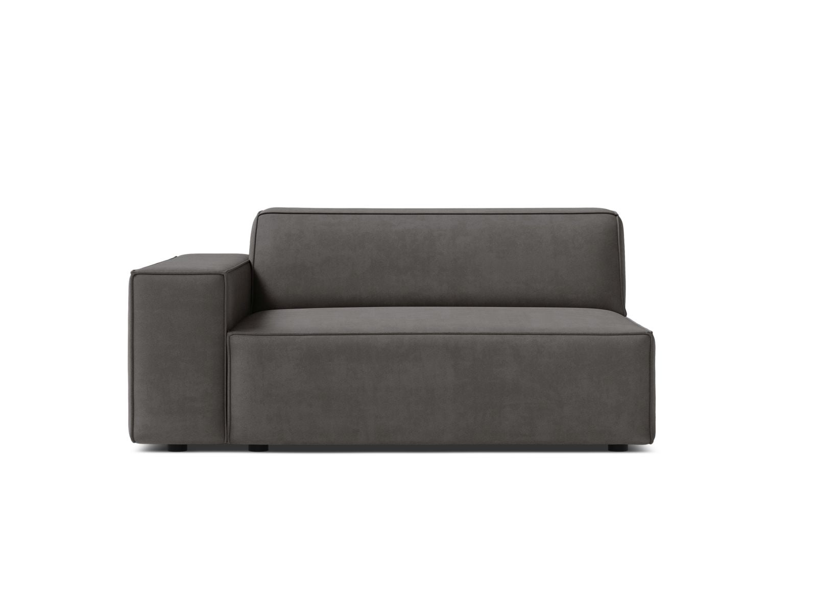 Stylisches 1-Sitzer Modul links Jodie in zartem Light Grey-Bluvel, perfekt für anpassbare und zeitgemäße Wohnräume.