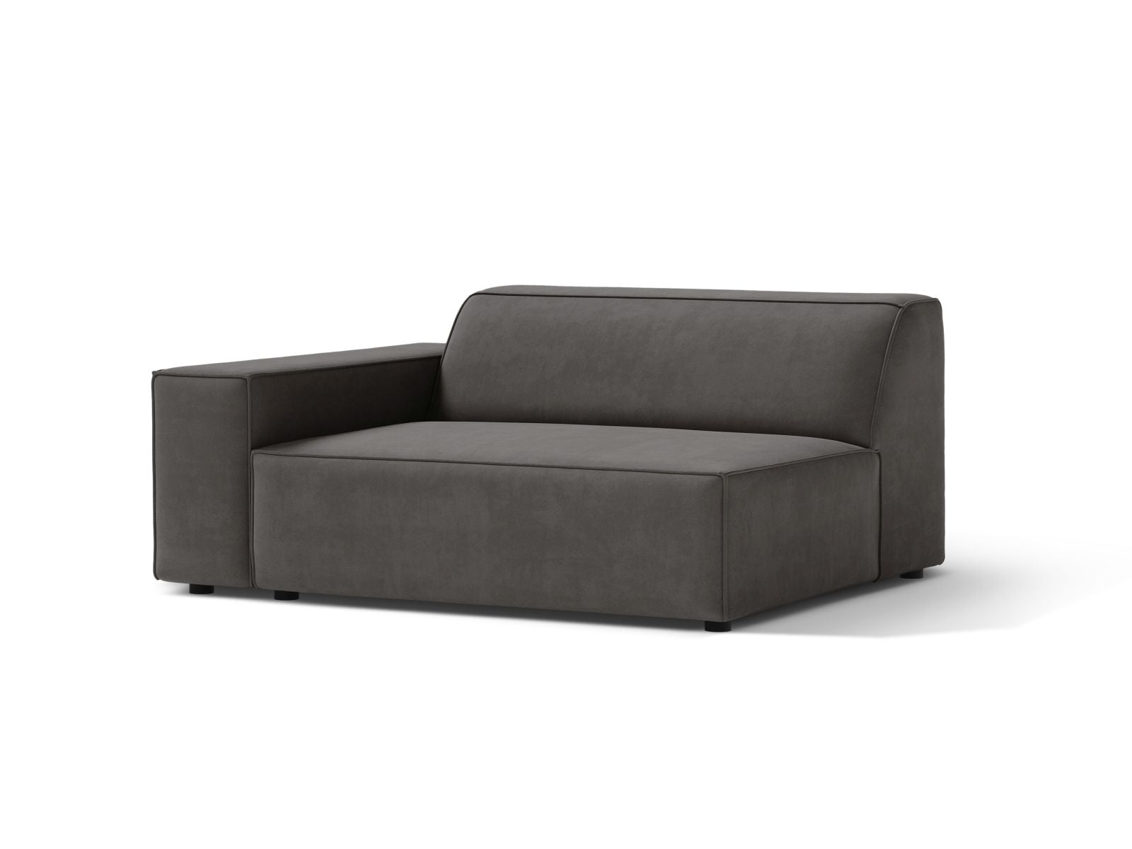 Elegantes 1-Sitzer Modul links Jodie in sanftem Light Grey-Bluvel, ideal für moderne und flexible Wohnkonzepte.