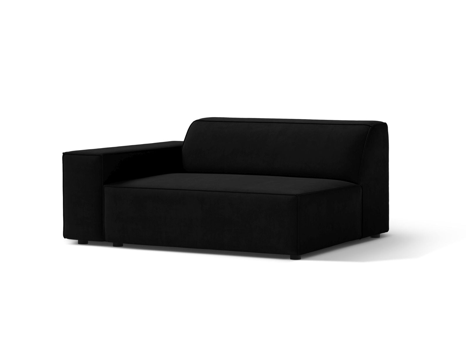 Elegantes 1-Sitzer Modul links Jodie in hochwertigem Black-Bluvel, ideal für individuelle und moderne Wohnkonzepte.