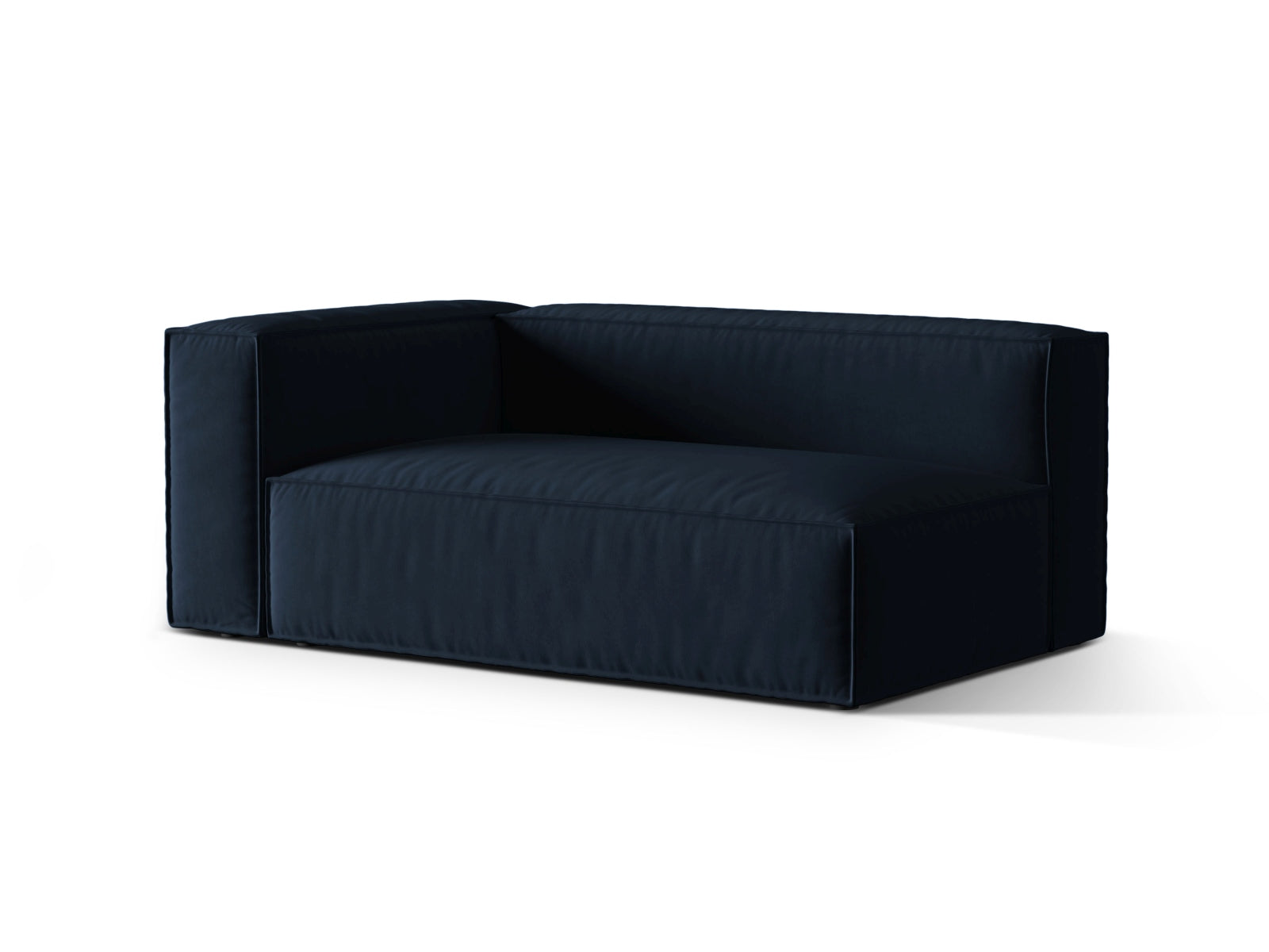 Elegantes Nuria Velour 3-Sitzer Sofa in Dunkelblau, linksseitig, ideal für moderne Wohnräume, von Micadoni.