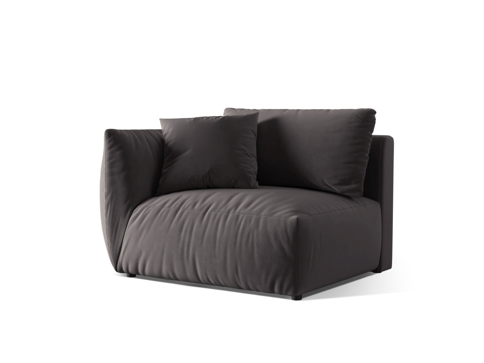 Stylischer linker 1-Sitzer Chris Velour Modul in edlem Dunkelgrau, perfekt für moderne und anpassbare Wohnkonzepte.