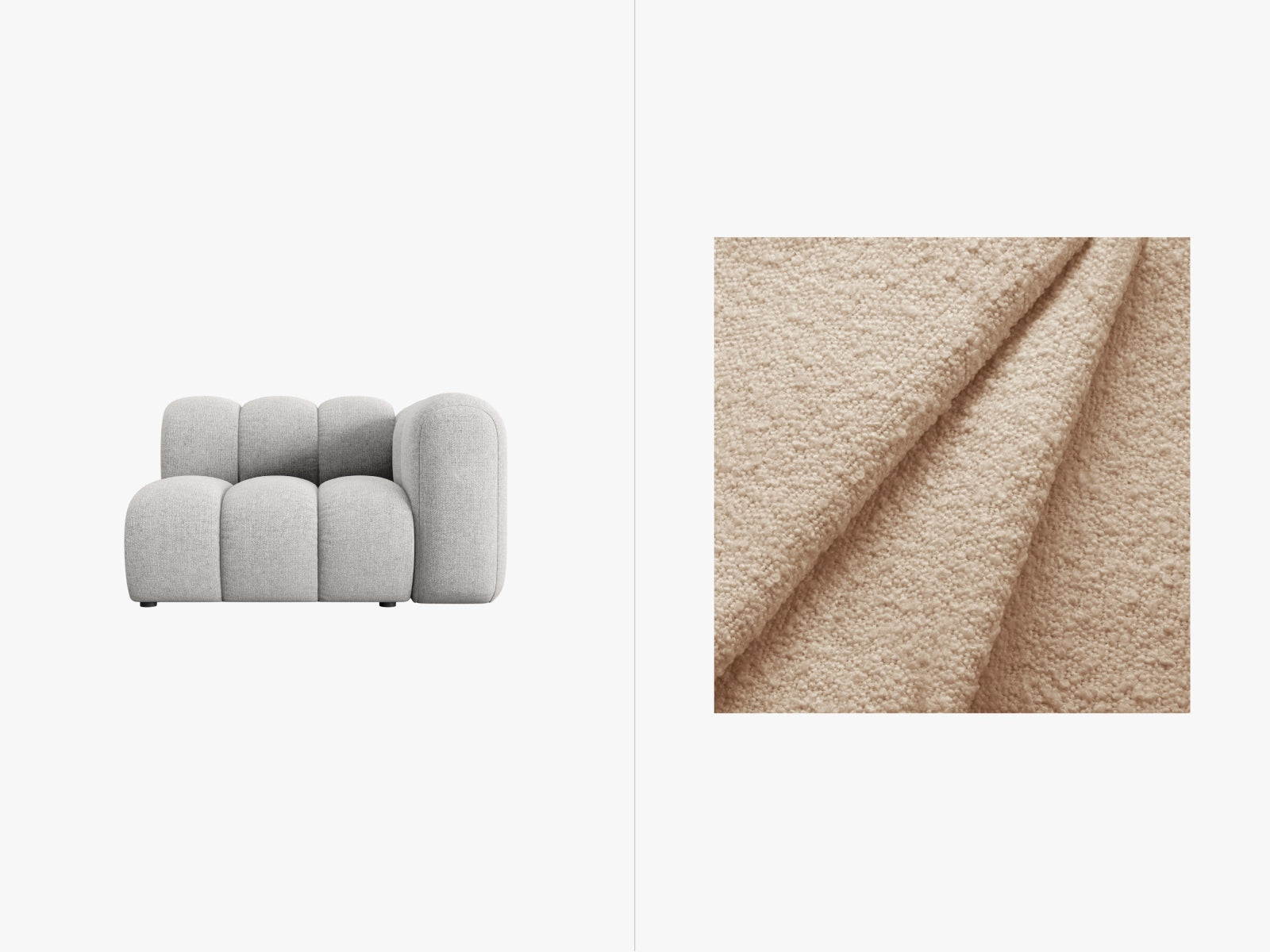 Lupine Boucle Modul rechts 1 Sitzer in Beige präsentiert im Onlineshop von KAQTU Design AG. Modulares Sofa ist von Micadoni