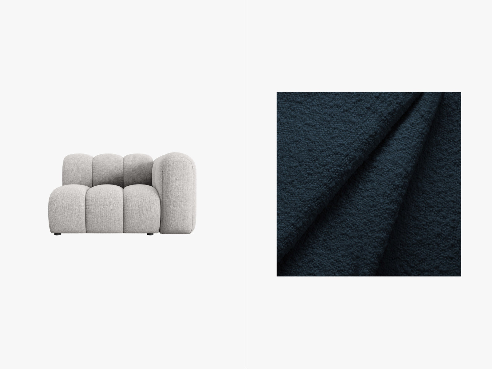 Lupine Boucle Modul rechts 1 Sitzer in Dark Blue präsentiert im Onlineshop von KAQTU Design AG. Modulares Sofa ist von Micadoni