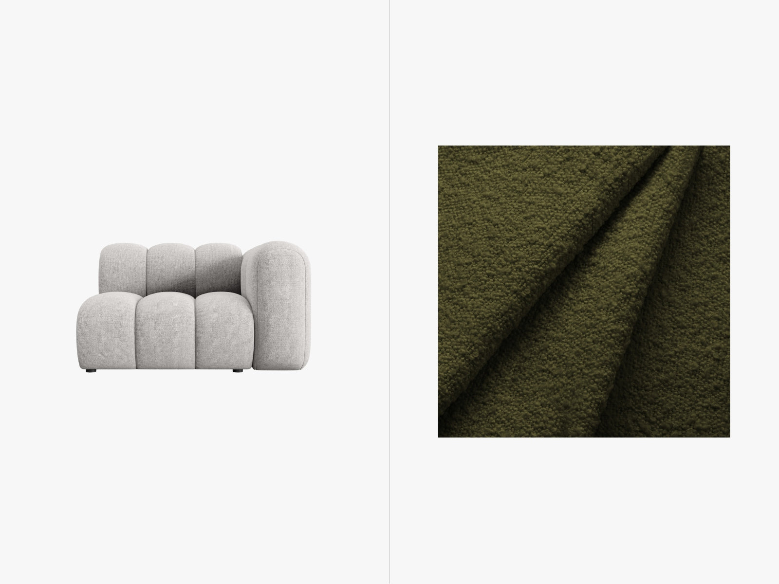 Lupine Boucle Modul rechts 1 Sitzer in Dark Olive Green präsentiert im Onlineshop von KAQTU Design AG. Modulares Sofa ist von Micadoni