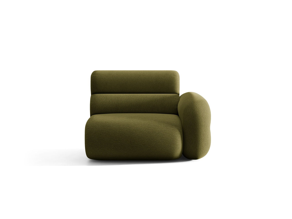 Modulares Sofa Neo von Micadoni in dunklem Olivgrün mit Baloo-Stoffbezug, hoher Rückenlehne und schwarzen Kunststoffbeinen.