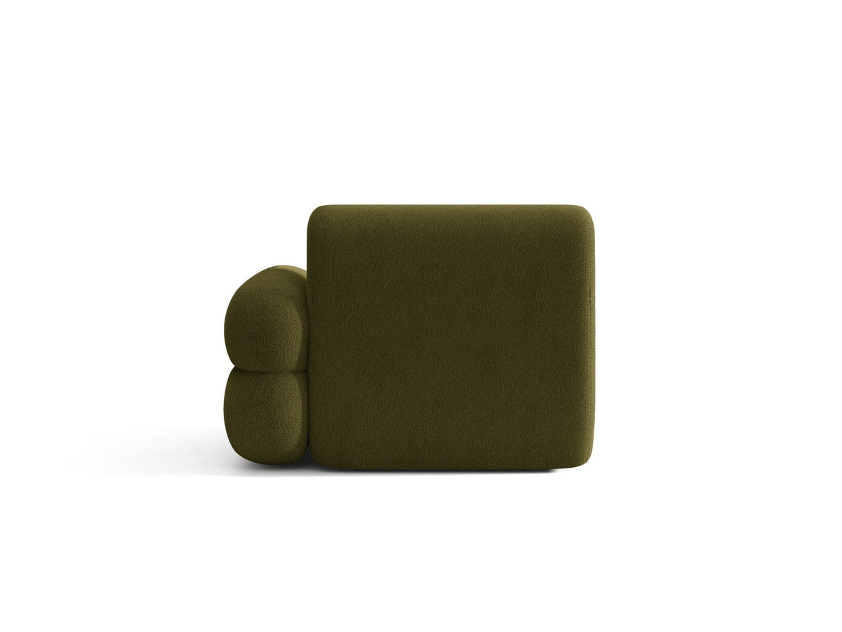 Modulares Sofa Neo von Micadoni in dunklem Olivgrün mit Baloo-Stoffbezug, hoher Rückenlehne und schwarzen Kunststoffbeinen.